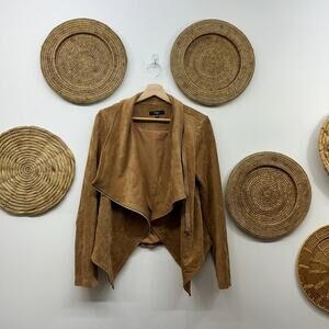 Lulus Neutral Brown Zip Up Asymmetrical Faux Suede Moto Jacket Medium